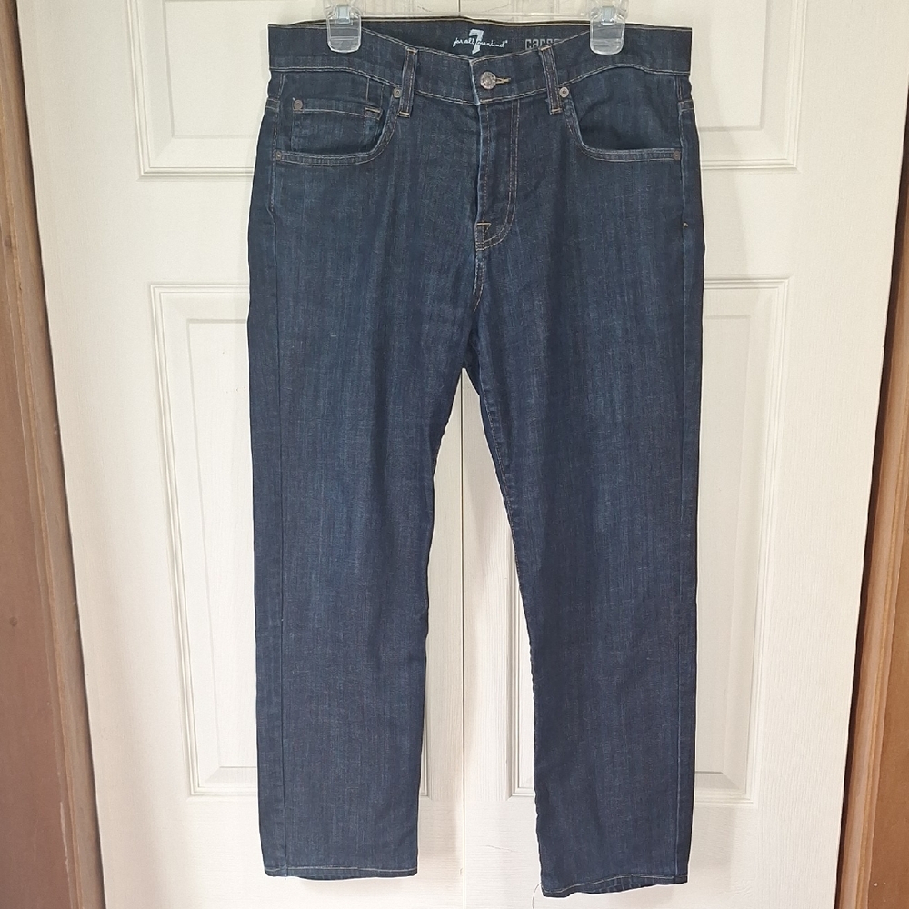 7 For All Mankind "Carsen" Straight Leg 5 Pocket Denim Jeans - 33 - Dark Blue